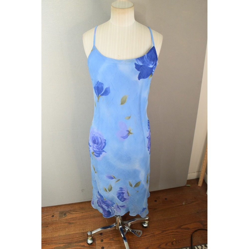 Byer California Dress 11 Blue Floral Midi Slip Sleeveless Vtg 90s Y2K Fairy
